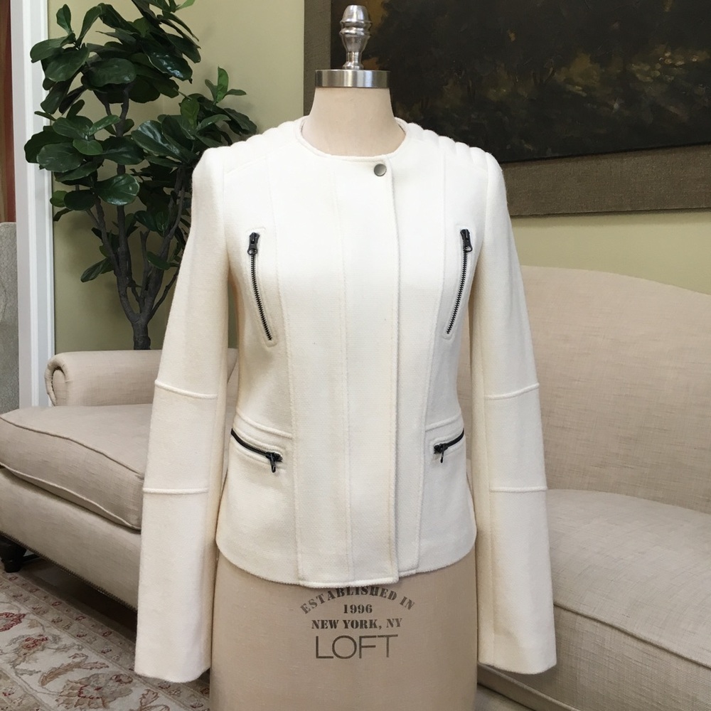 Vince Cream Zip-Pocket Wool Blend Jacket